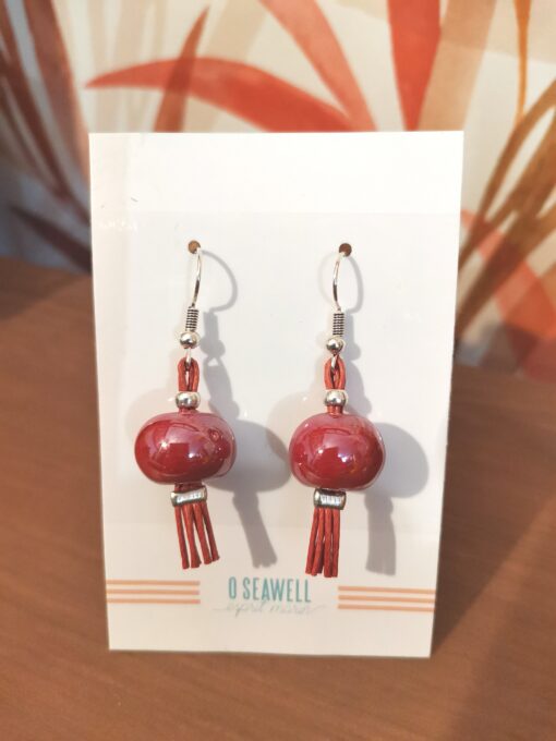 Boucles d’oreilles Baline rouge et coton ciré rouge